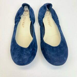 Delman Ballet Flats Womens Size 7.5M Navy Blue Suede Loafers